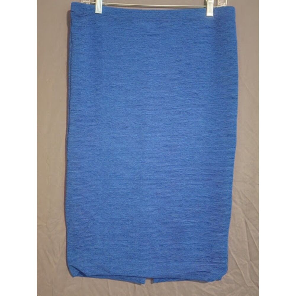 Lapis Blue Textured Knit Pencil Skirt Back Slit Formal Workwear Size L